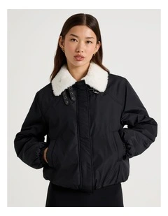 Boucle Collar Buckle Detail Bomber in Jet Black