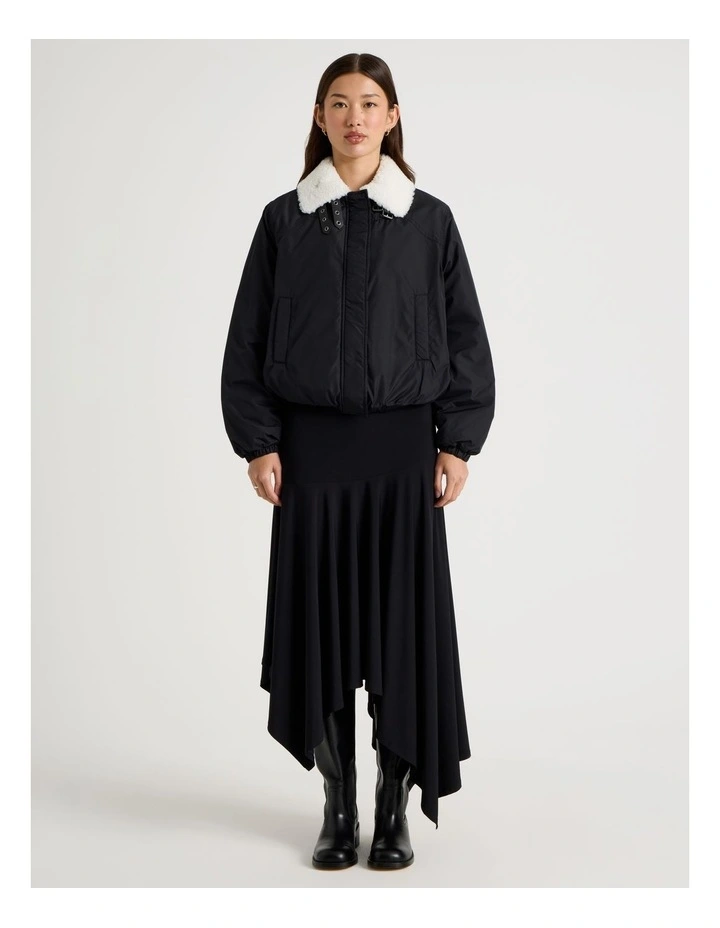 Boucle Collar Buckle Detail Bomber in Jet Black image 2