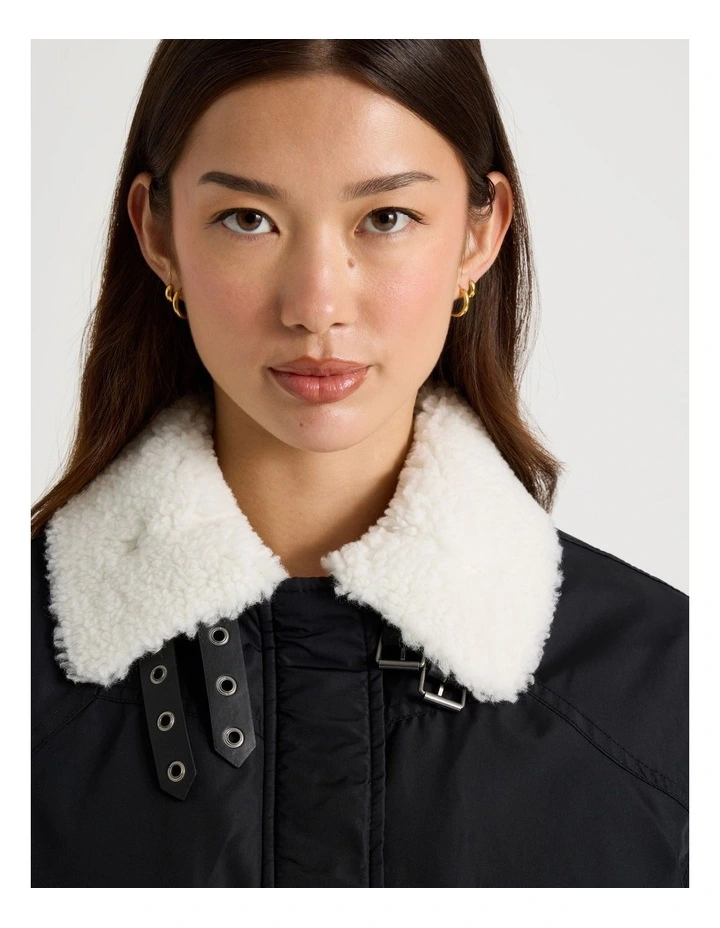 Boucle Collar Buckle Detail Bomber in Jet Black image 4