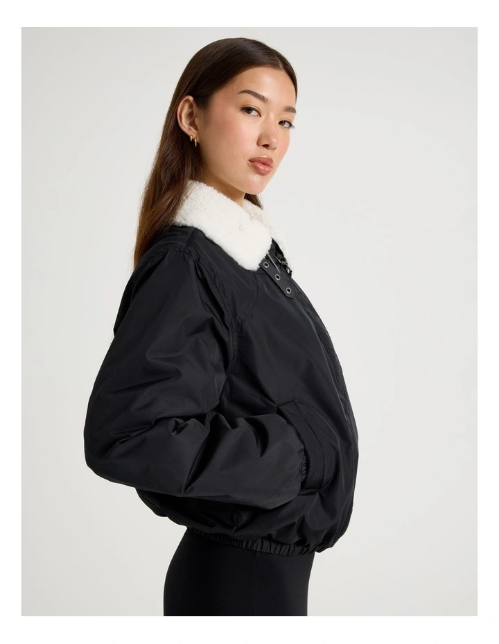 Boucle Collar Buckle Detail Bomber in Jet Black image 5