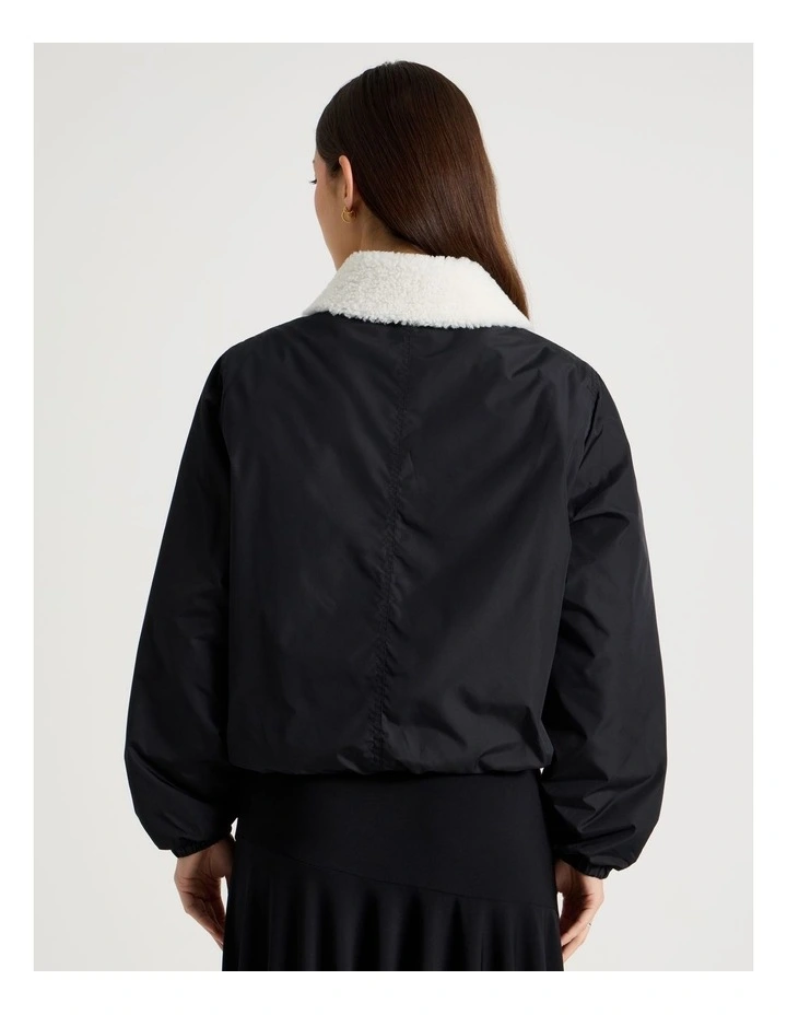 Boucle Collar Buckle Detail Bomber in Jet Black image 6
