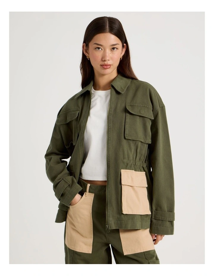 Patchwork Jacket in Khaki image 1