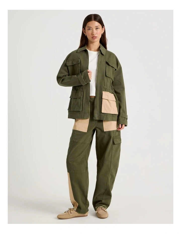 Patchwork Jacket in Khaki image 2