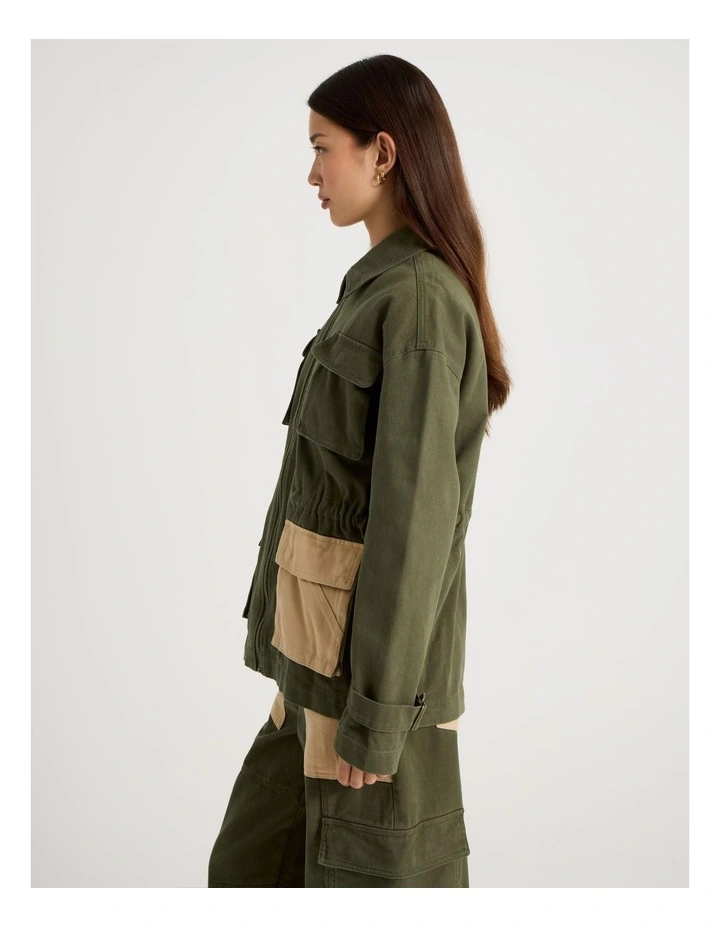 Patchwork Jacket in Khaki image 4