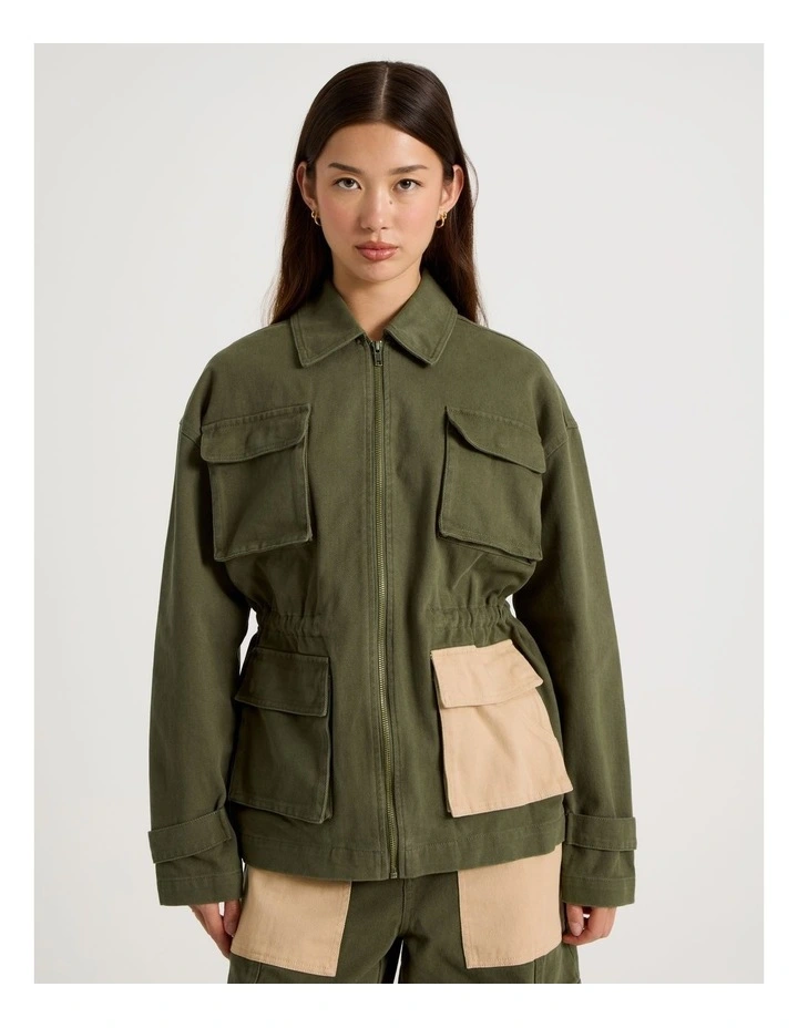 Patchwork Jacket in Khaki image 5