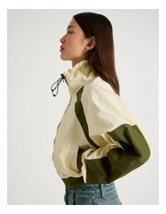 Hiker Funnel Neck Windbreaker Jacket in Cuban Sand and Olive Night