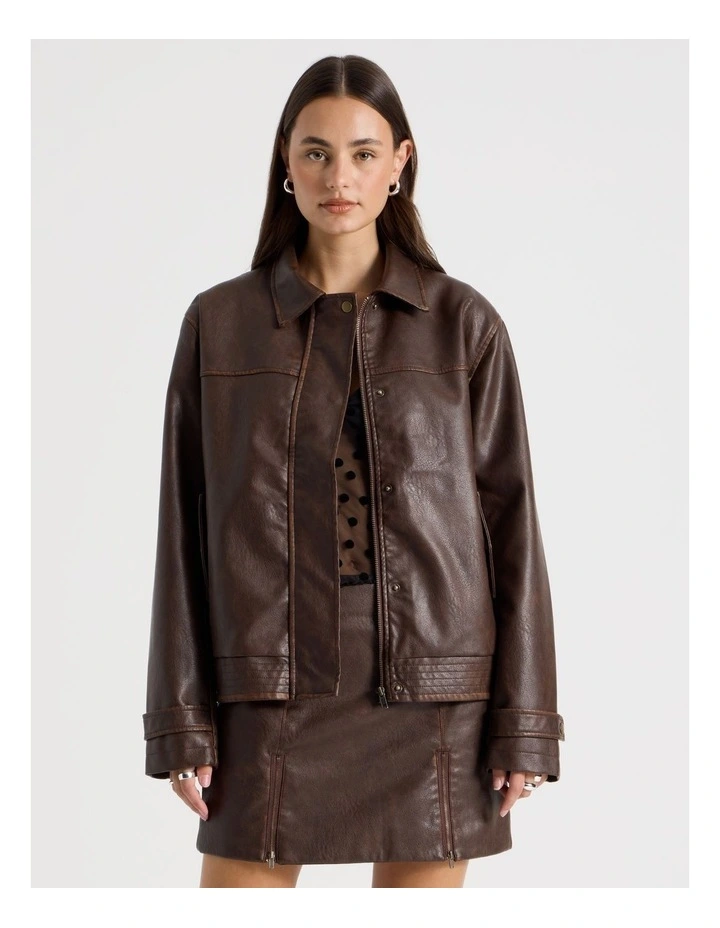PU Distressed Jacket in Brown image 1