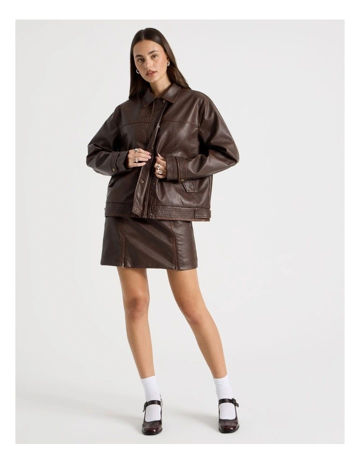 PU Distressed Jacket in Brown image 2