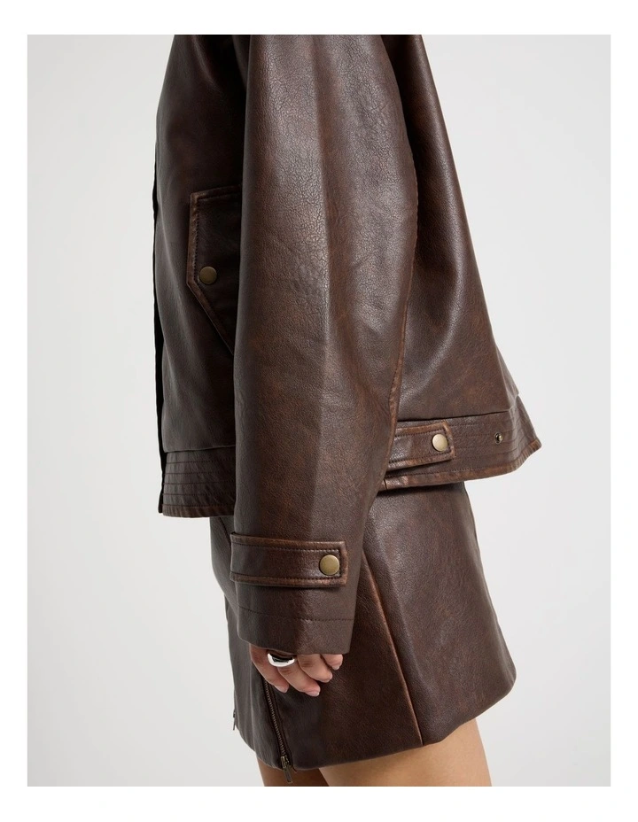 PU Distressed Jacket in Brown image 3