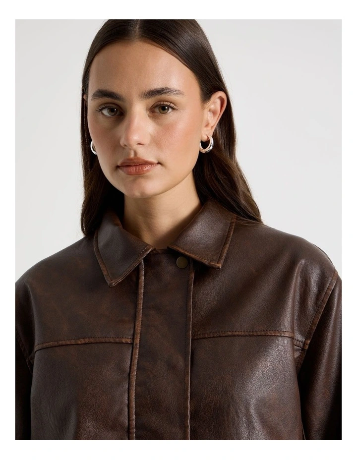 PU Distressed Jacket in Brown image 4