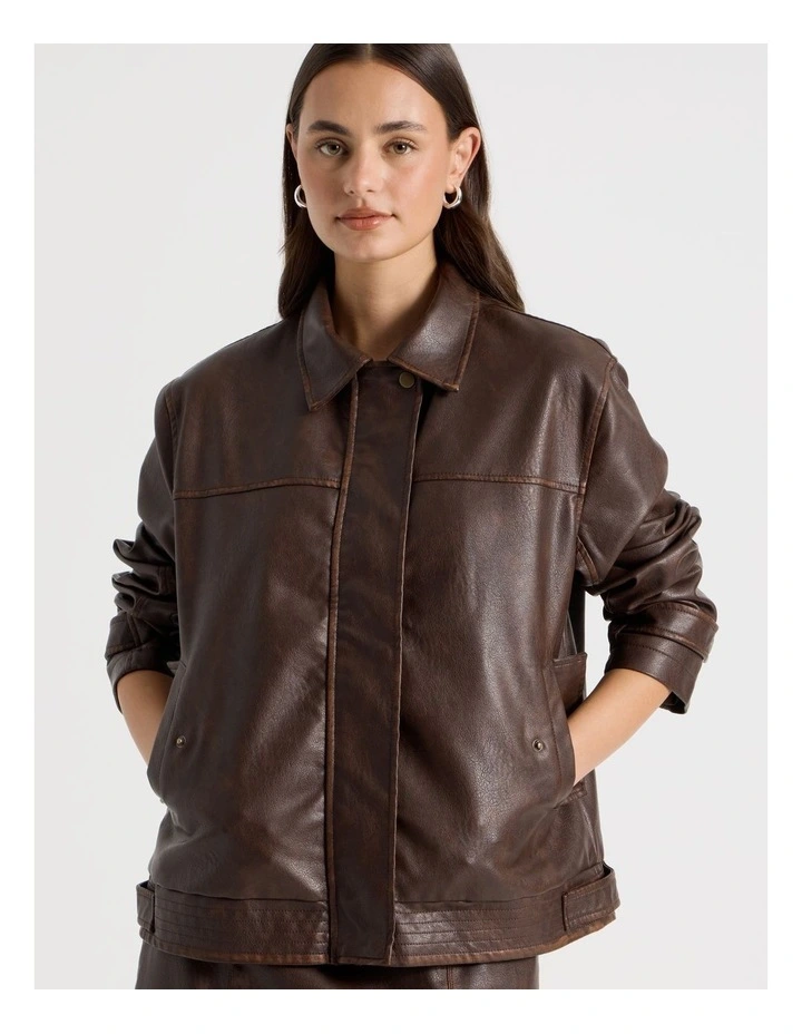 PU Distressed Jacket in Brown image 5