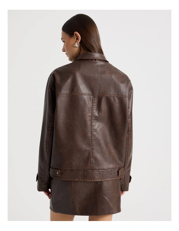 PU Distressed Jacket in Brown image 6