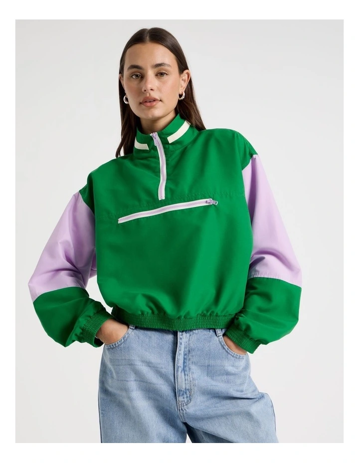 Windbreaker Pull Over in Verdant Green and Orchid Bloom image 1