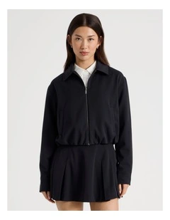 Cropped Bomber Tailored Jacket in Jet Black