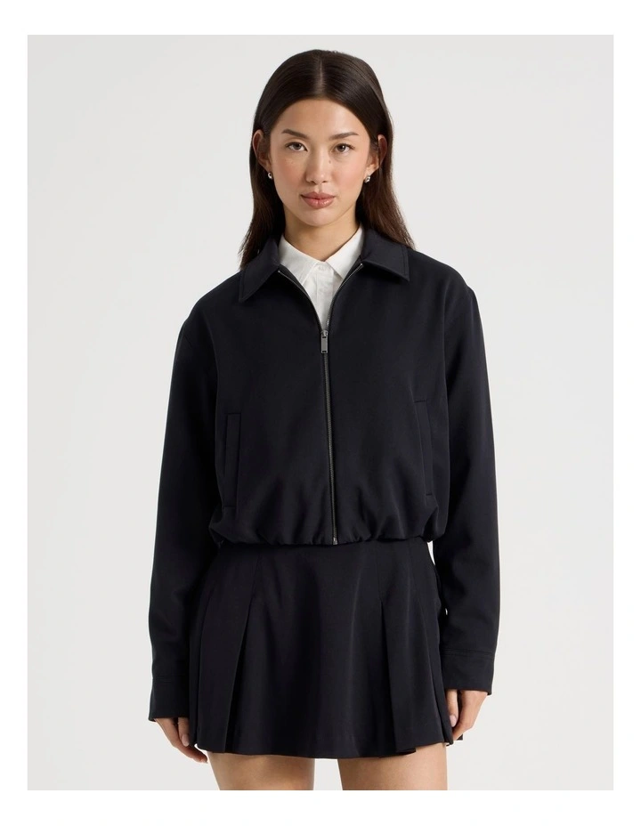 Cropped Bomber Tailored Jacket in Jet Black image 1