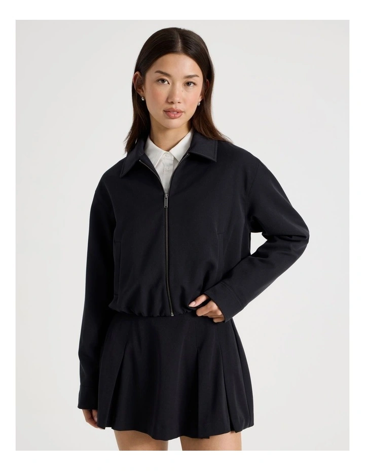 Cropped Bomber Tailored Jacket in Jet Black image 4