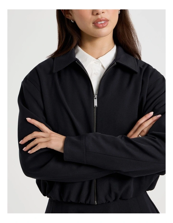 Cropped Bomber Tailored Jacket in Jet Black image 7