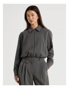 Cropped Bomber Tailored Jacket in Charcoal