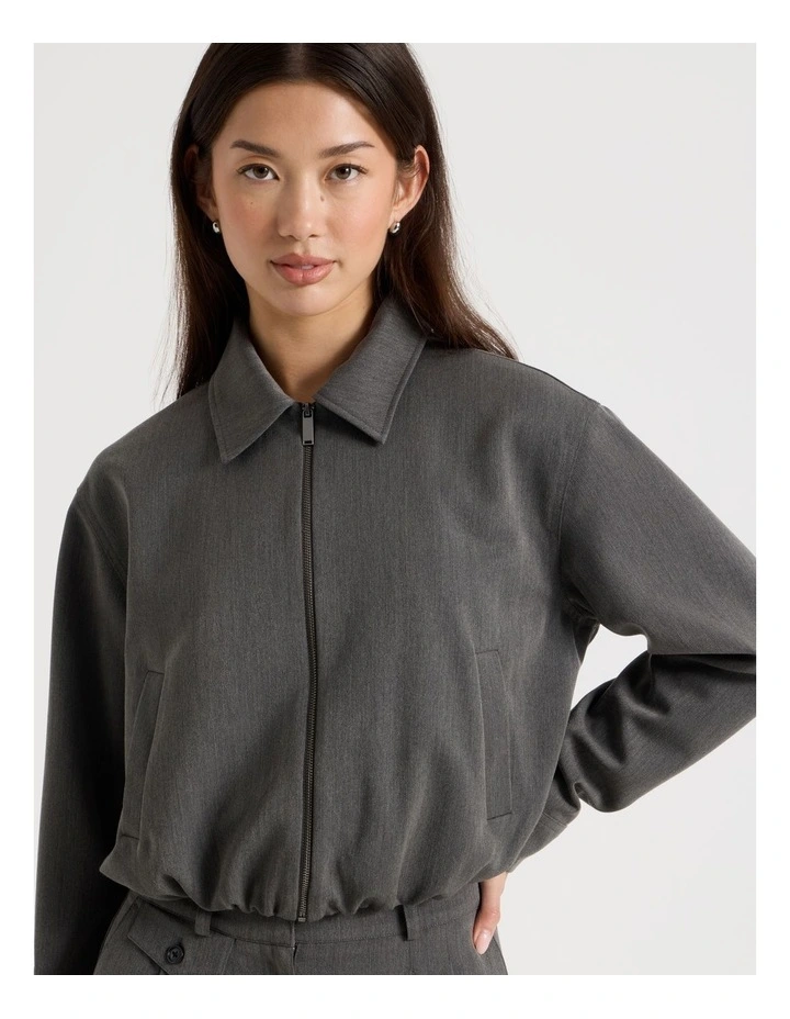 Cropped Bomber Tailored Jacket in Charcoal image 2