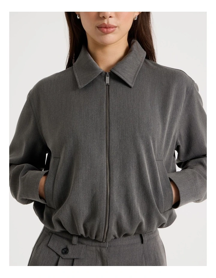 Cropped Bomber Tailored Jacket in Charcoal image 4