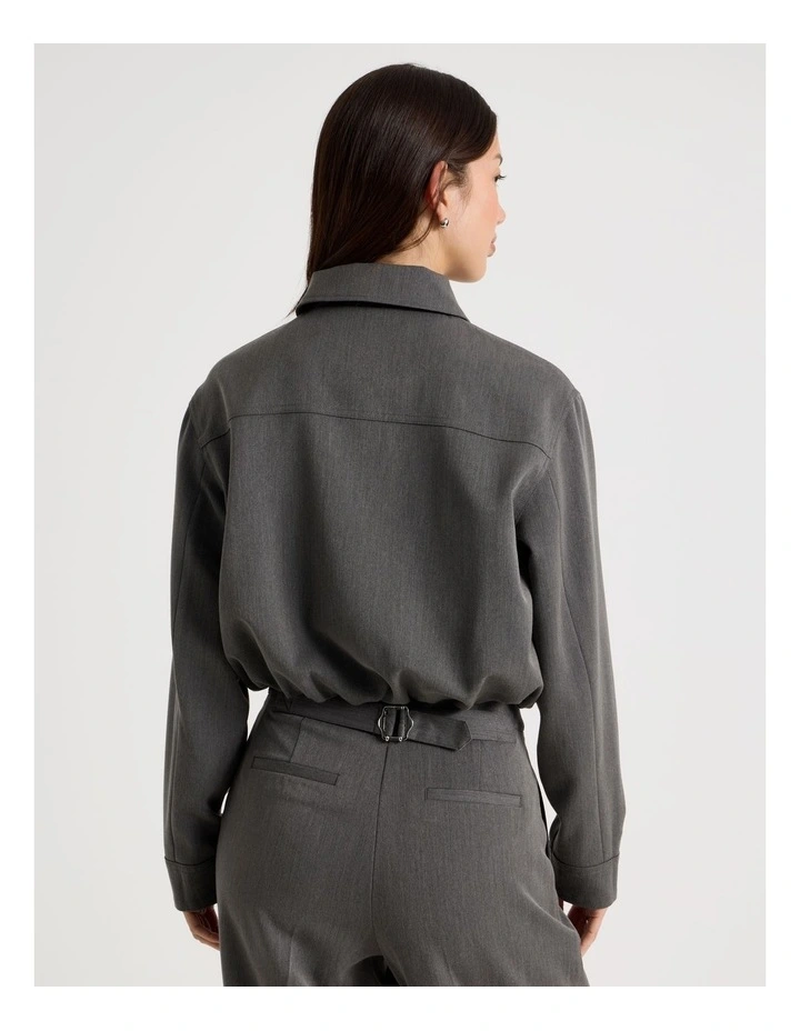 Cropped Bomber Tailored Jacket in Charcoal image 6