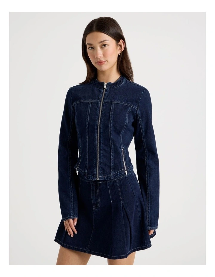 Fitted Denim Jacket in Indigo image 4