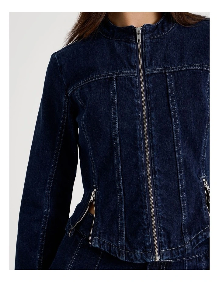 Fitted Denim Jacket in Indigo image 6
