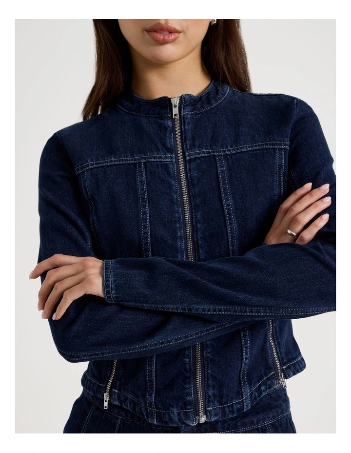 Fitted Denim Jacket in Indigo image 7