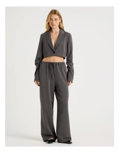 Soft Tie Waist Woven Wide Leg Pants in Charcoal