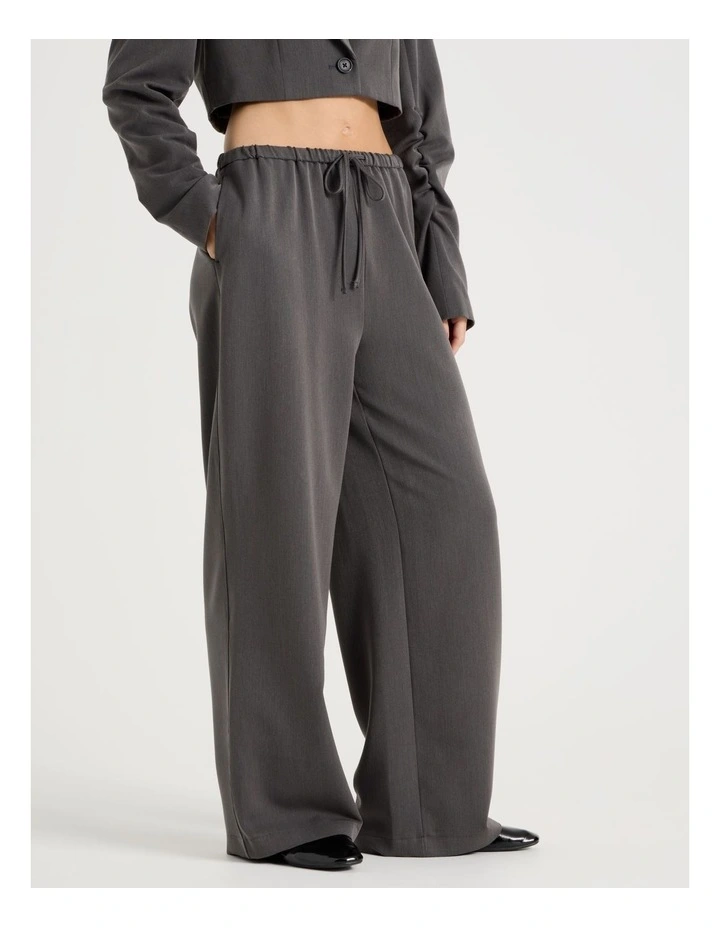 Soft Tie Waist Woven Wide Leg Pants in Charcoal image 2