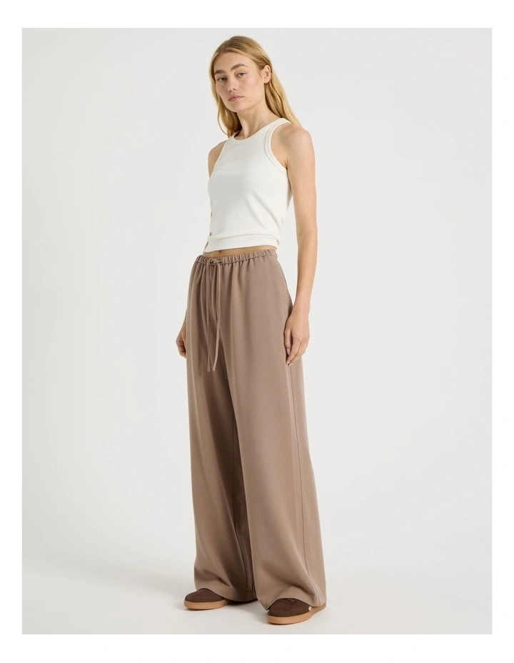 Soft Tie Waist Woven Wide Leg Pants in Taupe image 1