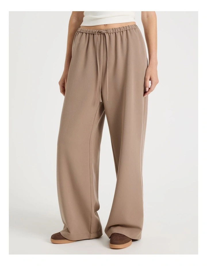 Soft Tie Waist Woven Wide Leg Pants in Taupe image 2