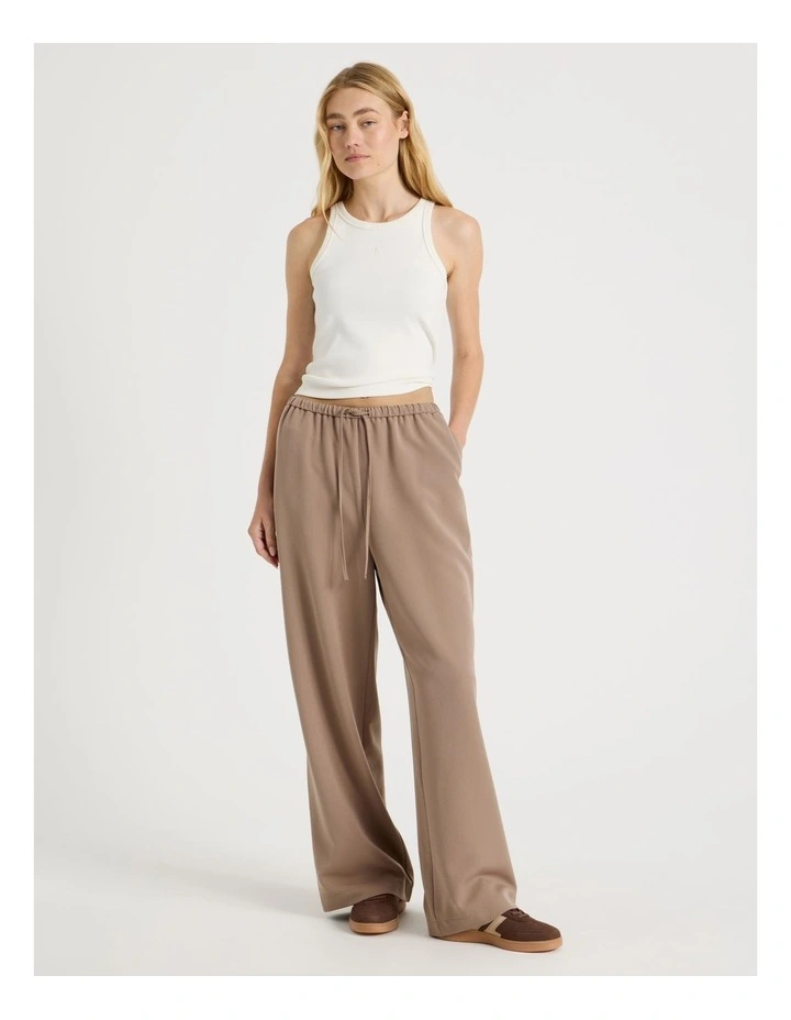 Soft Tie Waist Woven Wide Leg Pants in Taupe image 3