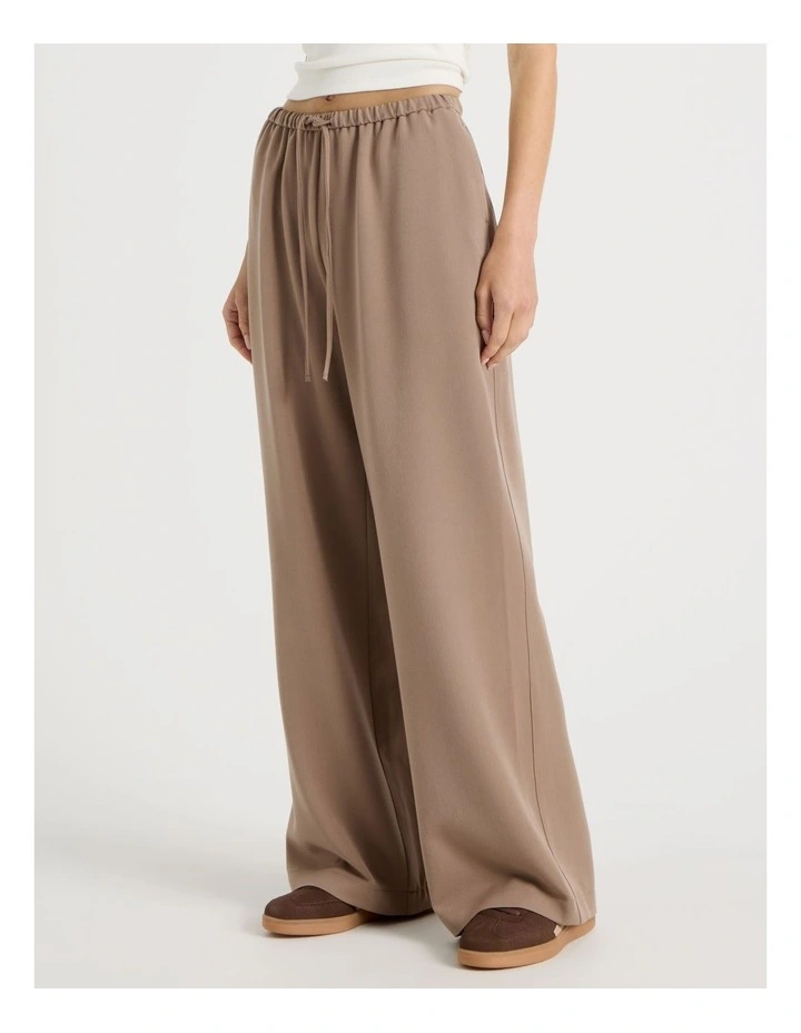 Soft Tie Waist Woven Wide Leg Pants in Taupe image 4