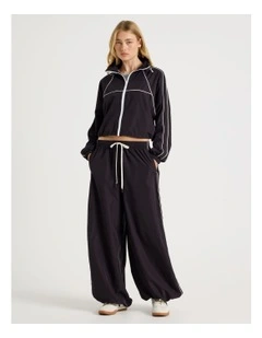 Wide Leg Adjustable Parachute Pants in Black
