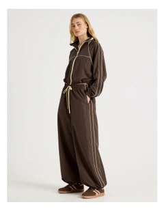 Wide Leg Adjustable Parachute Pants in Dark Brown