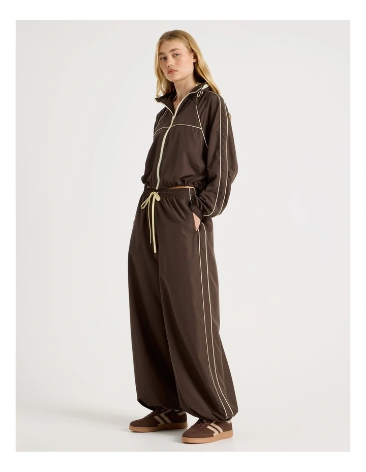 Wide Leg Adjustable Parachute Pants in Dark Brown image 1
