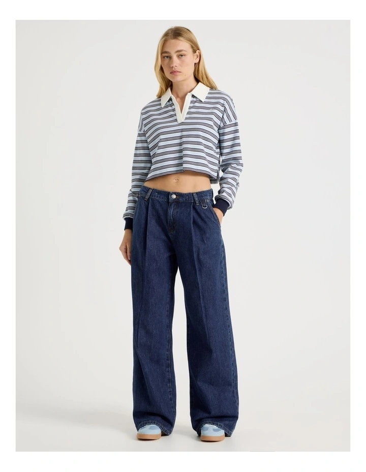Mid Rise Wide Leg Pleated Jeans in Indigo image 1