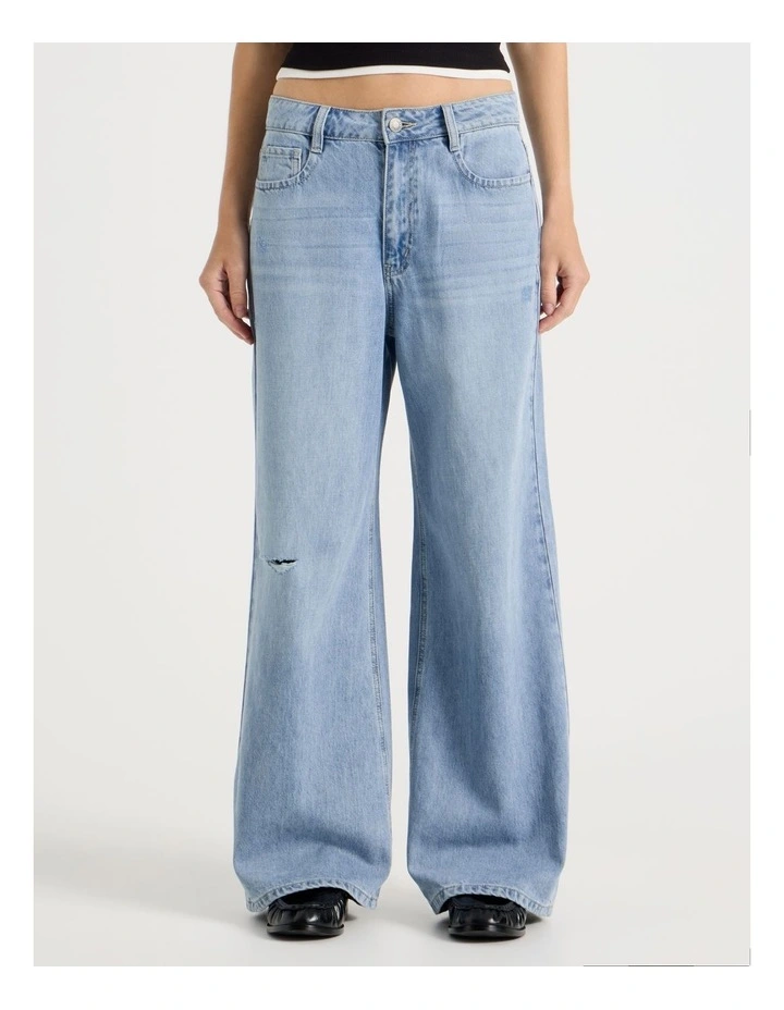 Mid Rise Distressed Wide Leg Jeans in Light Blue image 2