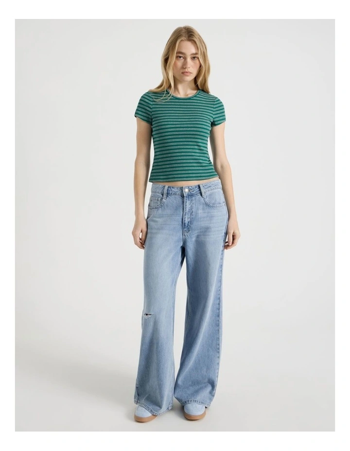 Mid Rise Distressed Wide Leg Jeans in Light Blue image 2