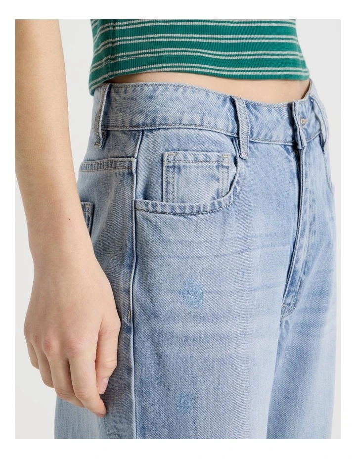 Mid Rise Distressed Wide Leg Jeans in Light Blue image 3