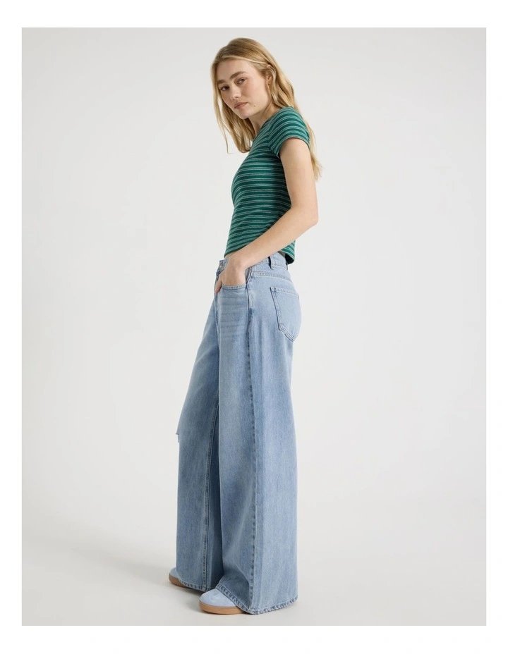 Mid Rise Distressed Wide Leg Jeans in Light Blue image 4