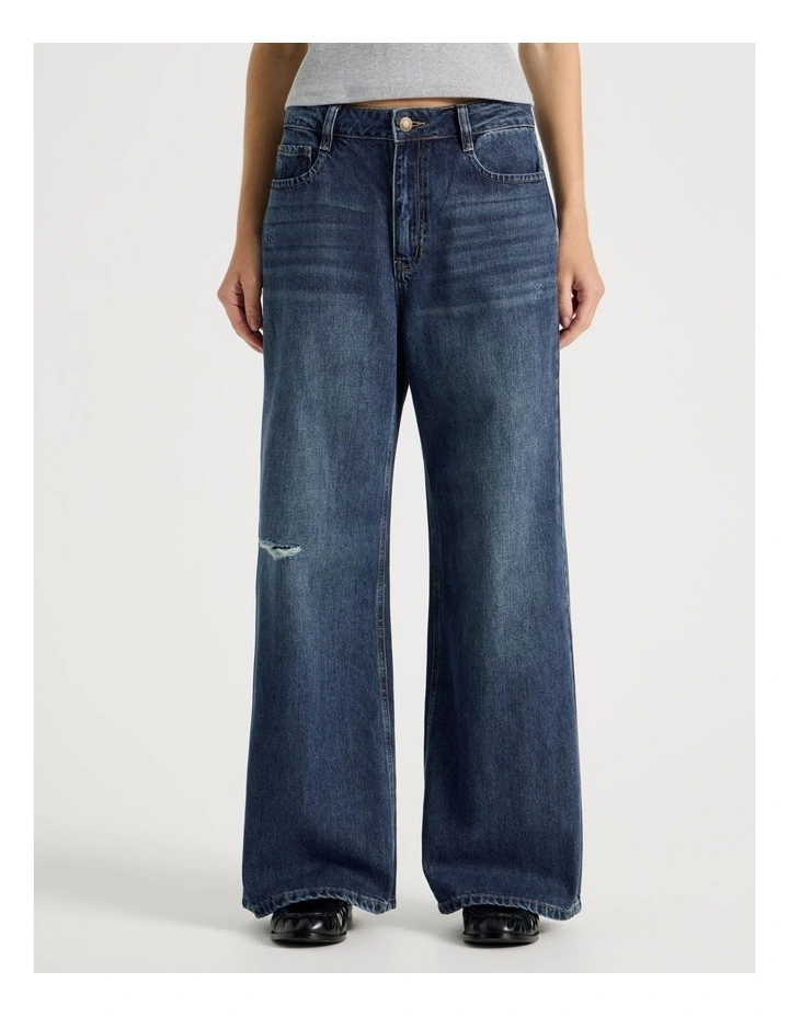 Mid Rise Distressed Wide Leg Jeans in Mid Blue image 2