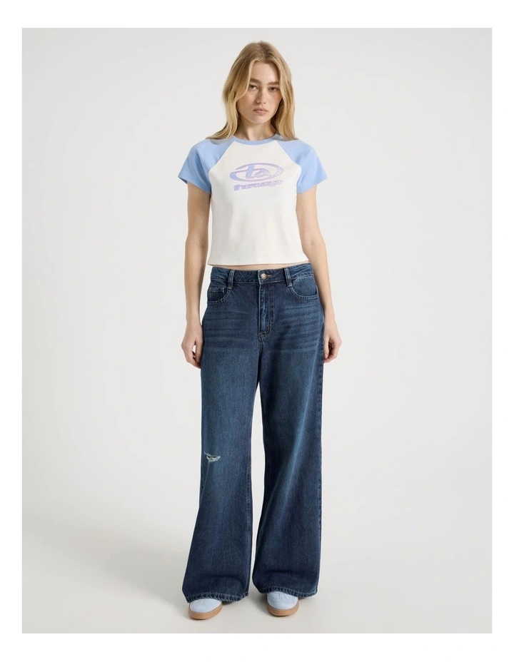 Mid Rise Distressed Wide Leg Jeans in Mid Blue image 2