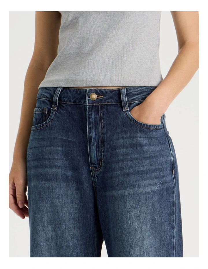 Mid Rise Distressed Wide Leg Jeans in Mid Blue image 3