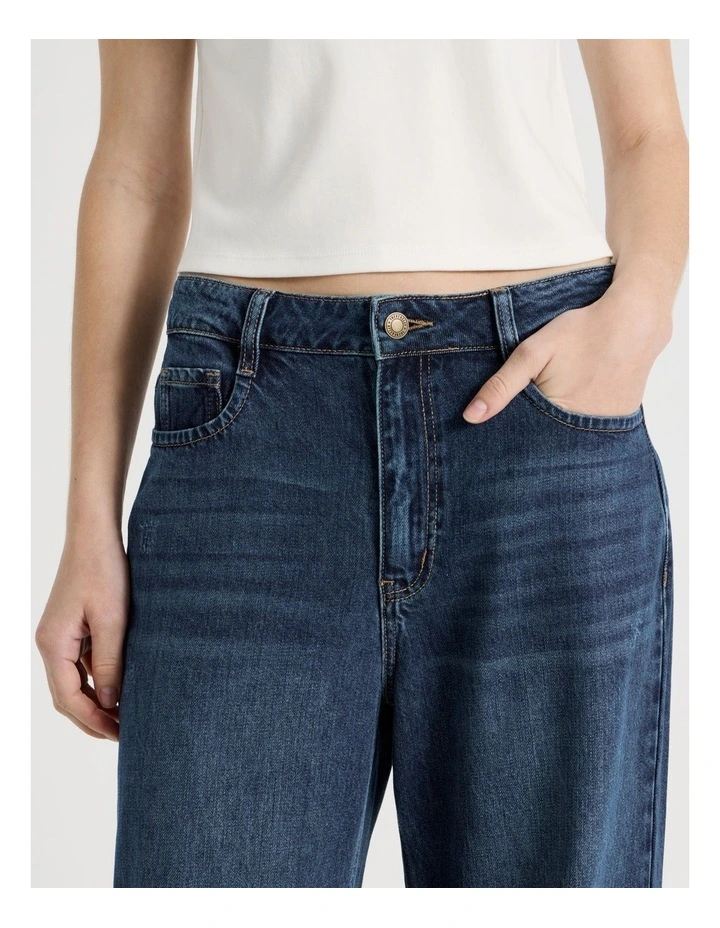 Mid Rise Distressed Wide Leg Jeans in Mid Blue image 3