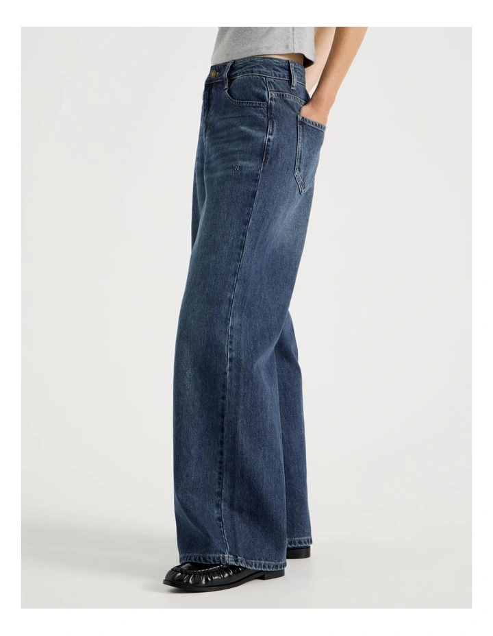 Mid Rise Distressed Wide Leg Jeans in Mid Blue image 4