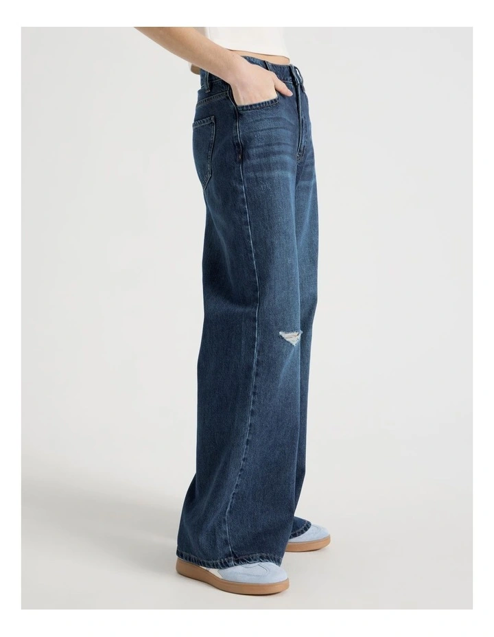 Mid Rise Distressed Wide Leg Jeans in Mid Blue image 4