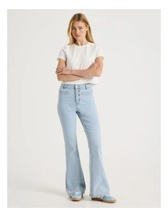 High Rise Flare Denim Jeans in Light Blue