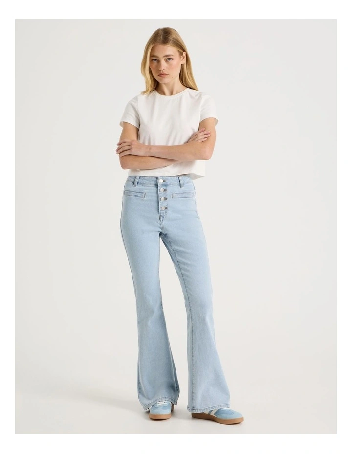 High Rise Flare Denim Jeans in Light Blue image 1